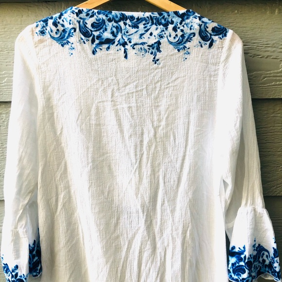 Ralph Lauren Blue Label boho long sleeved white and blue top size Small - Picture 11 of 14